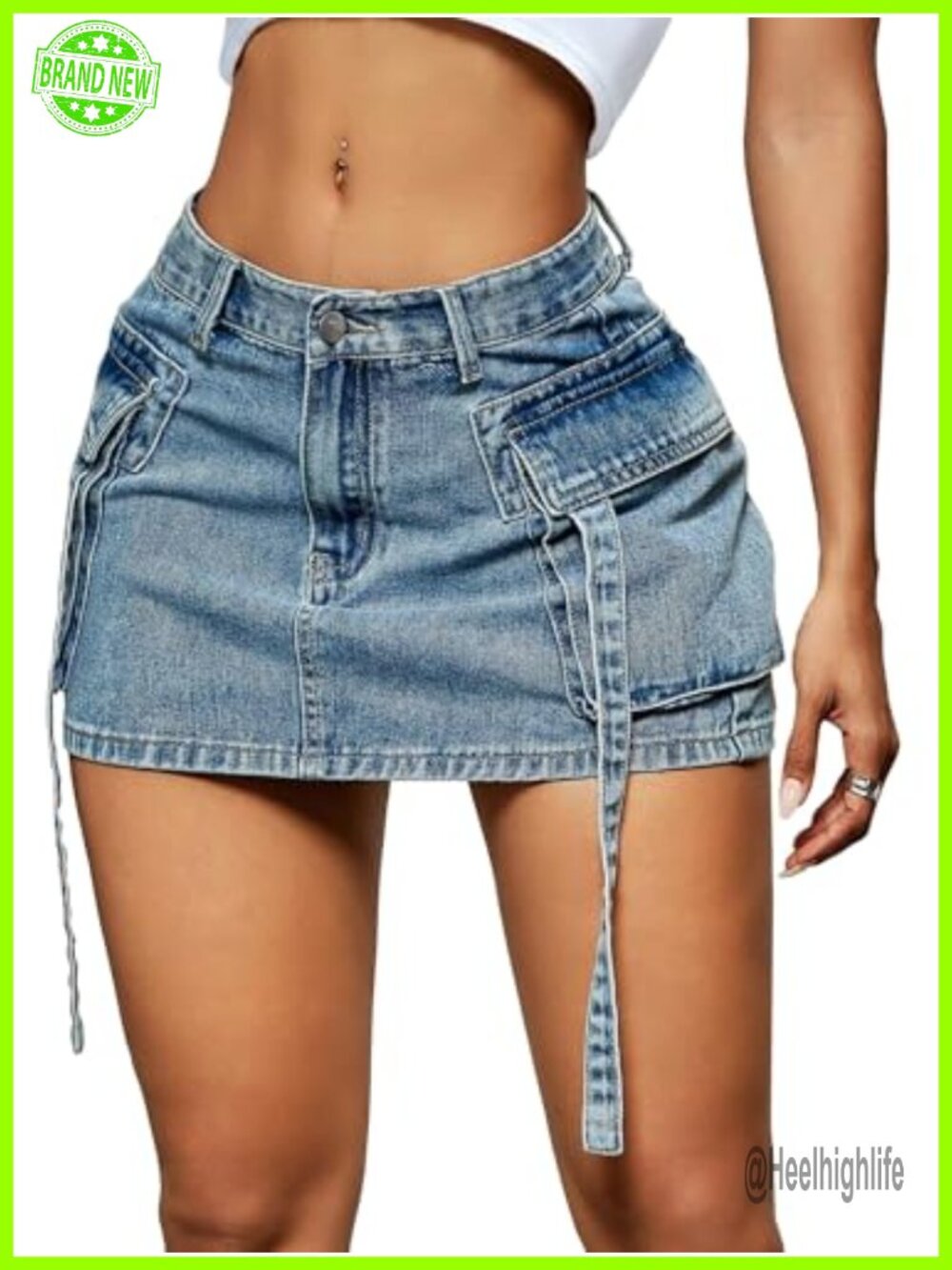 Women's Cargo Denim Mini Skirt Low Waist Jean Skirt with Pockets